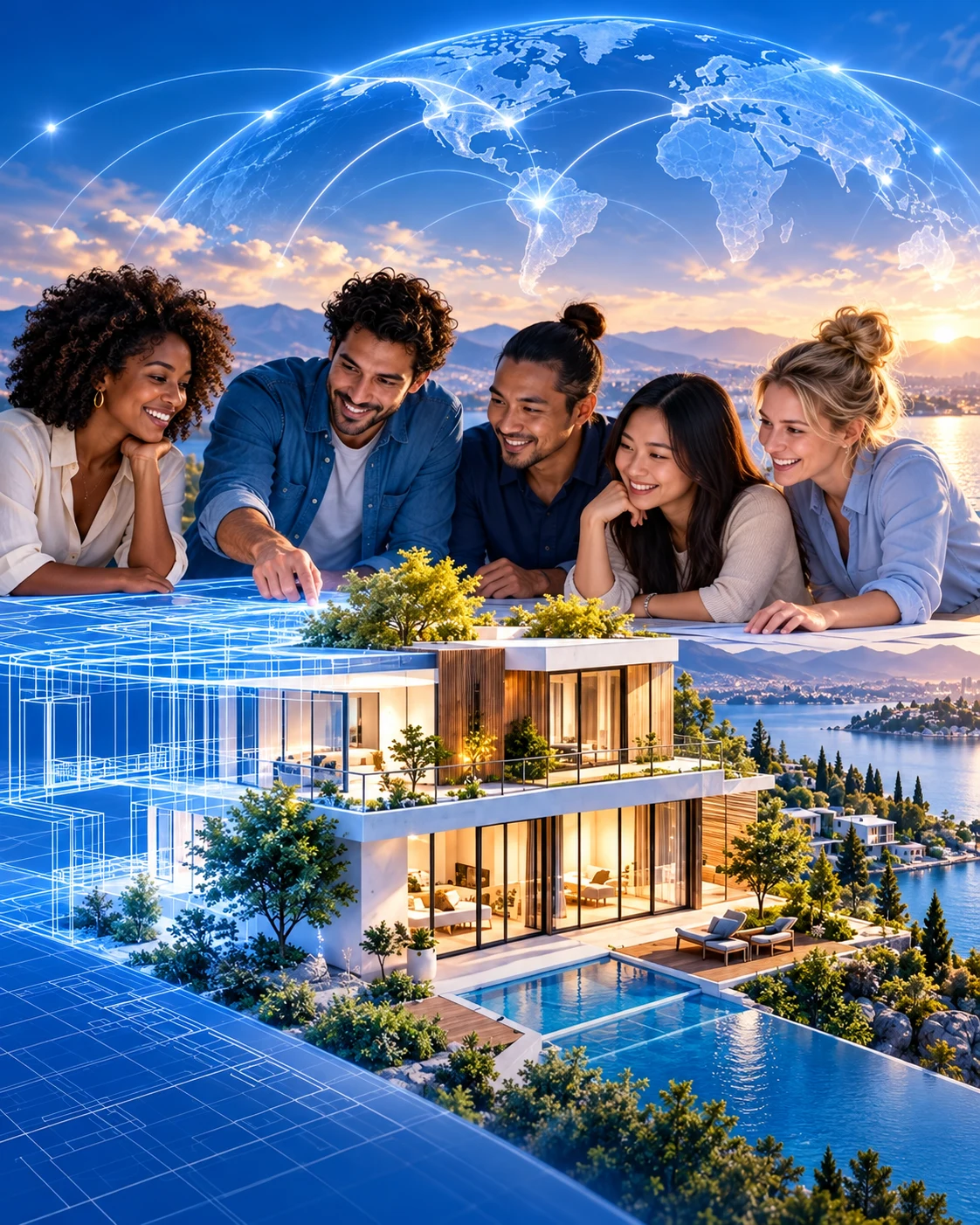 Creators working together as a blueprint becomes a lakeside community, connected around the world